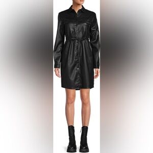 Truth by Republic Faux Leather Belted Shirt Dress - Large